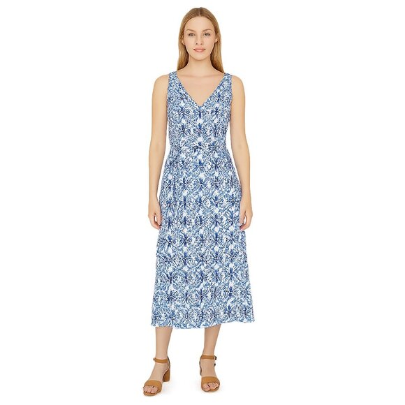 NWT White House Black Market Belted Midi Dress Graphic Tile Cobalt 2 #WHBM12 - Picture 1 of 8